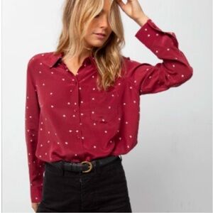 Rails Kate Merlot Twinkle Button Up Silk Collared Long Sleeve Shirt Maroon Sz S